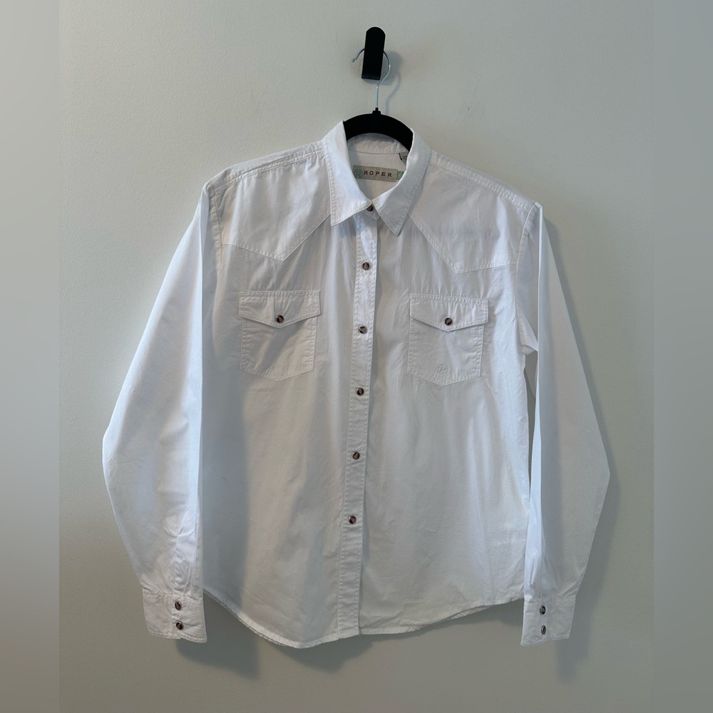 Roper Women’s Solid White Long Sleeve Snap Western Shirt Size M